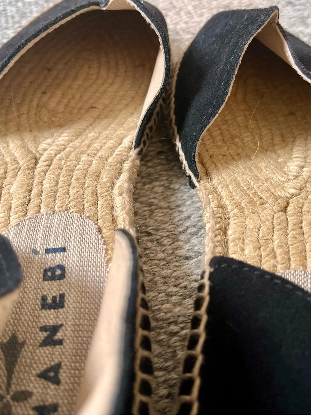 Manebi 38 Hamptons open side espadrille flats black suede US 8